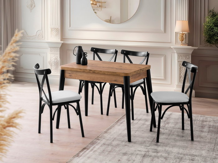 Hanah Home Dolunay - 1284 Mesa de Comedor Extensible Pino Atlántico